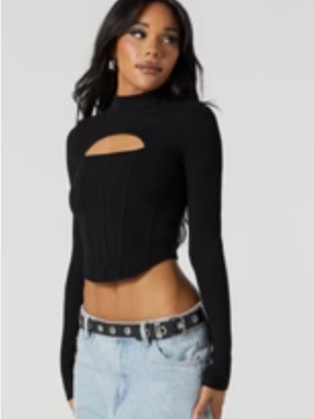 Forever 21 Black Ribbed Long Sleeve Mock Neck Top